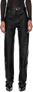 Pantalón de vestir de pierna recta de cuero sintético en relieve cocodrilo negro LUU DAN ~M - Imagen 1 de 2