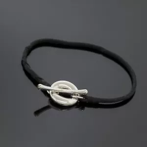Tiffany & Co. Elsa Peretti Sevillana Black Cord Toggle Bracelet Sterling Silver - Picture 1 of 4