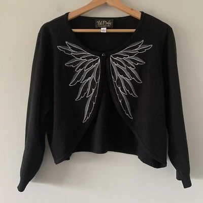 Bob Mackie Womens Cardigan Size Large Black Embroidered Long Sleeve One Button - Image 1 of 4