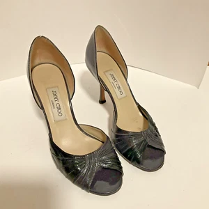 Jimmy Choo London Mujer’s 38 Negro Charol Italiano Peep Toe Tacones - Imagen 1 de 13