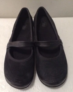 CROCS Women's Wedge Mary Jane Black Leather Size 7  - Picture 1 of 8