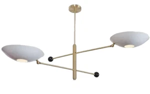 Italian Brass Double Dome Chandelier – Mid Century Sputnik Style Ceiling Light - Picture 1 of 9