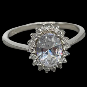 Anello femminile argento 925 solitario ovale fine da fidanzamento / anniversario - Foto 1 di 12