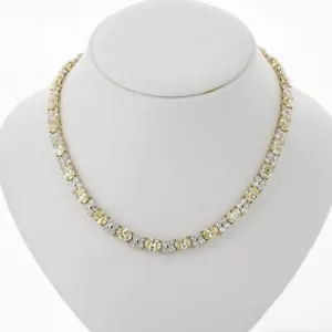 Collana Tennis Donna Argento 925 30CT Creata in Laboratorio Ovale Zaffiro Giallo e Diamanti - Foto 1 di 6