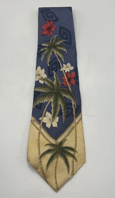 Tommy Bahama vintage 100 % seda hecho a mano forrado azul tostado con palmeras e hibisco Foto 1 de 4