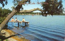 GREETINGS LAKE MILLS, WIS. WHEN FISHING'S DONE-SWIMMING'S FUN WOMEN ON DOCK 1961