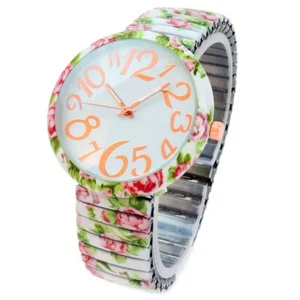 Reloj para mujer Rosas blancas con estampado floral cara grande fácil de leer banda elástica - Imagen 1 de 4