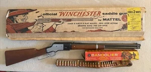Vintage 1958 Mattel Toy Winchester Saddle Gun w/Box; Bandolier Bullet Belt w/Box - Picture 1 of 20