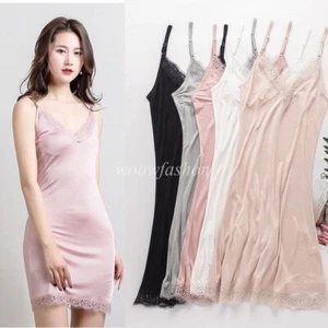 Dama Camisón de Seda Calzoncillos Completos Bajo Vestido Camisa Cuello en V Camisa Prendas para dormir Vestido - Imagen 1 de 17