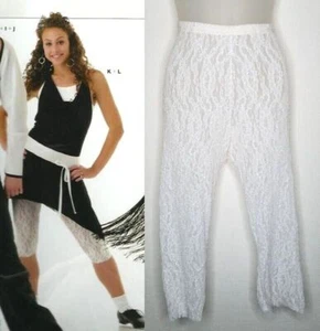 White Leggings Only Child Large Tap Dance Costume Stretch Faux Lace Capri - Picture 1 of 11