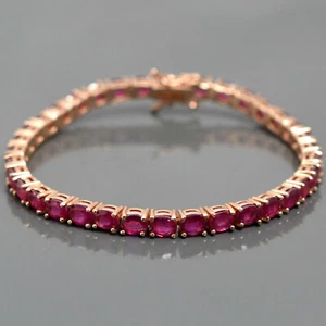 14K Rose Gold Plating Natural Ruby Gemstone 925 Sterling Silver Tennis Bracelet - Picture 1 of 8