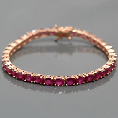 14K Rose Gold Plating Natural Ruby Gemstone 925 Sterling Silver Tennis Bracelet - Image 1 of 4