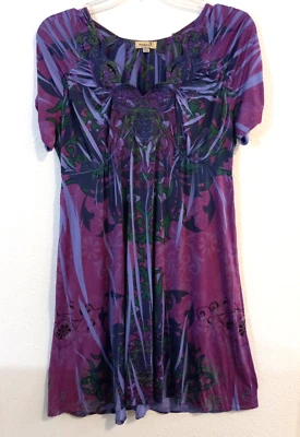 One World Live & Let Live Women's Midi Dress Embroidered Medallion Purple Boho L - Image 1 of 4