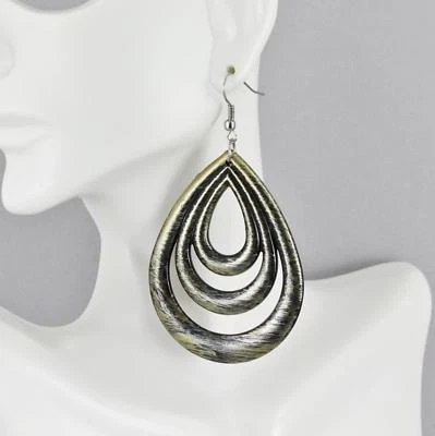 Bronce Negro Lágrima Pendientes Colgantes 3 1/8" Largo Ligero Pendientes Ovalados Foto 1 de 4