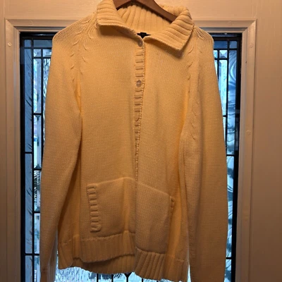 Lands' End Cotton Cable Knit Cardigan Sweater Women's Size XL Yellow 839577. - Image 1 of 4