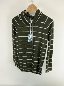 Market & Spruce Maternity Cowl Neck Olive Green Stripe Top Small Lightweight NWT - Picture 1 of 11