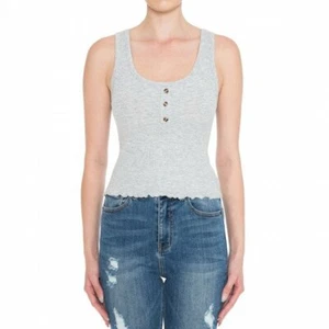Top sin mangas recortada Henley cuello escote lechuga para mujer - Imagen 1 de 3