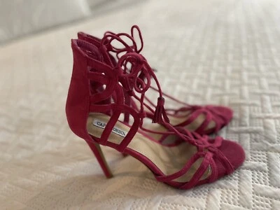 CAPE ROBBIN Tacones Rosa Fucsia Gamuza Borlas Con Cordones Punta Abierta Stiletto 8.5 Mujeres Foto 1 de 4
