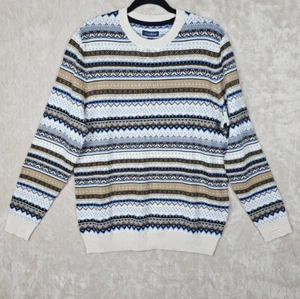 Club Room Wool Sweater Womens Medium Merino Fair Isle Stripe Classic Natural - Picture 1 of 7