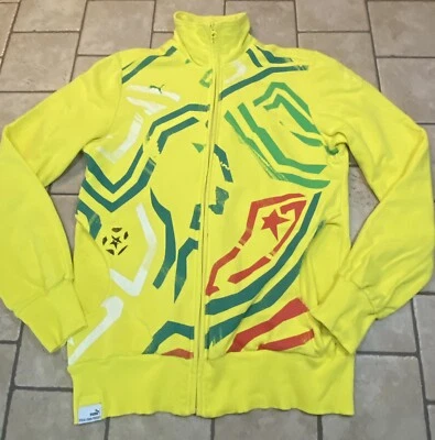 Puma Track Jacket Large L Yellow Graphic Soccer Front Pockets Full Zip Up - Image 1 of 4