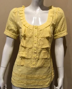 Juicy Couture Cotton Ruffled Yellow Front Shirt 4 Top NWT $178 - Picture 1 of 4