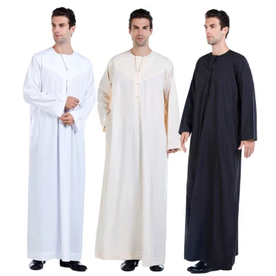 Accappatoio uomo Jubba Kaftan Dishdash Thobe arabo abbigliamento islamico accappatoio tascabile saudita - Immagine 1 di 4