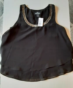 Angie Women's Medium Blouse Black Sheer Sleeveless Top - Picture 1 of 6