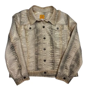 Ruby Rd. Womens Metallic Croc-Embossed Jacket Size 16 Button-Front Long Sleeve - Picture 1 of 7