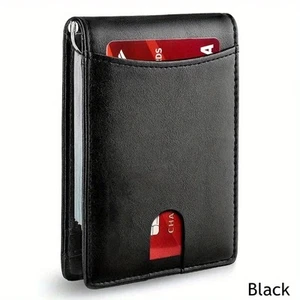 Cartera delgada de cuero genuino para hombres con bloqueo RFID titular de tarjeta de crédito clip para dinero - Imagen 1 de 17