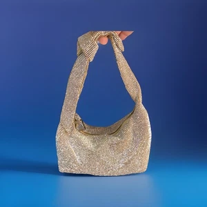 Bolso de fiesta de ensueño Emm Kuo “Waverly” Swarovski champán estrás malla mini bolso - Imagen 1 de 17