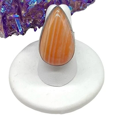 Sardonyx Ring Size 6.5 925 Sterling Silver Overlay Orange Striped Stone - Image 1 of 4