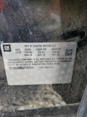 Used Right Sun Visor fits: 2018 Chevrolet Cruze w/o illuminated Right Grade A - Изображение 1 из 4