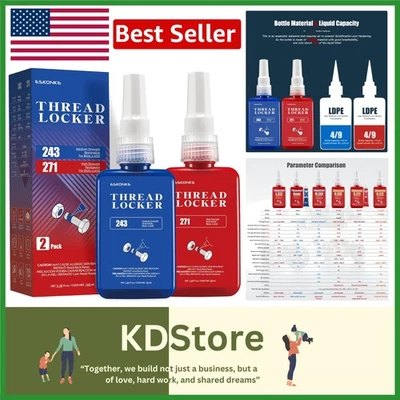 2-Pack Metal Thread Lockers: Blue 243 & Red 271 for Secure, Corrosion-Resista... - Image 1 of 4