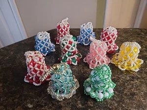 Vintage Perle Perlen Glocke 2" Weihnachtsschmuck Handarbeit 10er Set - Bild 1 von 16