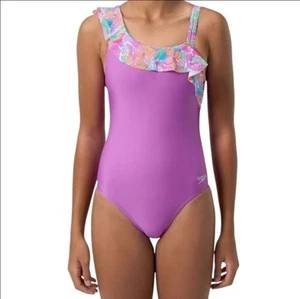 New Speedo Youth Girls 1-Piece Swimsuit UPF 50+ Chlorine Resistant Purple Sz XL - Picture 1 of 3