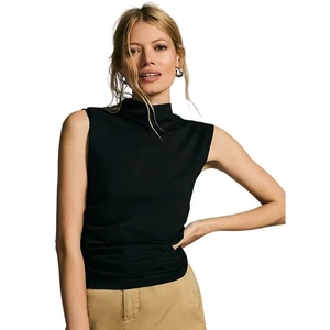 Anthropologie Maeve Top Damen Large schwarz Stehkragen gerafft Strick leise Luxus - Bild 1 von 12
