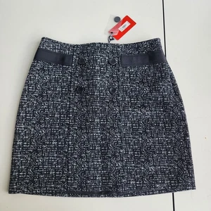 NWT Forenza Womens Mini Skirt Lined Black White Geo Print Zip Button Details 4 - Picture 1 of 11