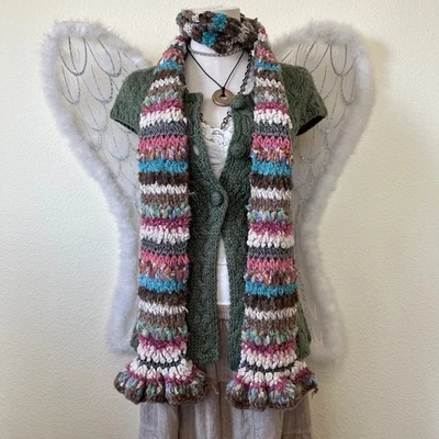Bufanda Indie Grunge Difusa Rayas Crochet Flecos Multicolor Boho Texturizada Años 90 Foto 1 de 4