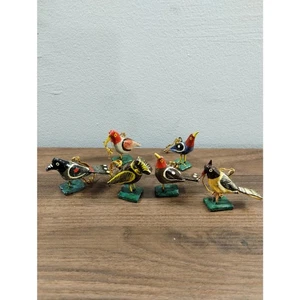 Vtg 6 Bird Tree Ornaments Hand Painted Wood Holiday Decoration Made India Owl (z - Imagen 1 de 5