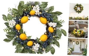 Spring Artificial Lemon Wreaths for Front Door with Lights, Floral Daisy - Picture 1 of 7