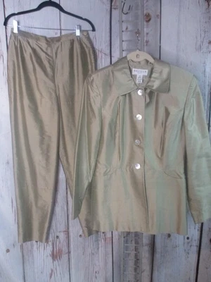 Traje Chaqueta y Pantalones SAVILLE 10/M Verde Lima 100% Seda ¡Hermoso! Foto 1 de 4