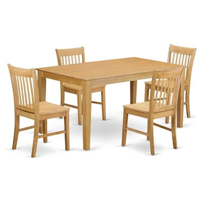 East West Furniture Capri 5-piece Wood Seat Chair and Dining Table Set in Oak - Image 1 of 4