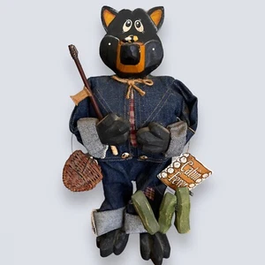 Vintage BLACK BEAR Fisherman Handcrafted Wooden Carved Cabin Fever Denim Jeans - Bild 1 von 9
