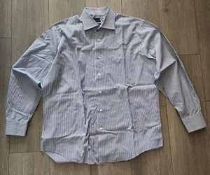 Saks Fifth Avenue Button Up Dress Shirt Men's Size 17 34/35 Blue Striped Cotton - Picture 1 of 8