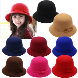 Kids Women's Winter Wool Bucket Hat Ladies Vintage Cloche Felt Bowler Derby Cap - Picture 1 of 18