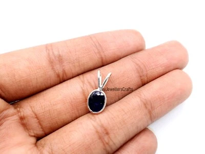 Simulierter blauer Saphir 925 Sterlingsilber plattiert blauer Edelstein Anhänger - Bild 1 von 4