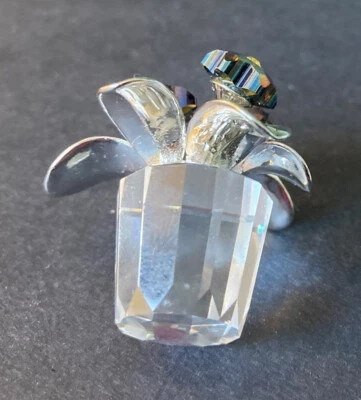 SWAROVSKI Crystal blue flower pot  FORGET-ME-NOT silver leaves unboxed mint - Image 1 of 3