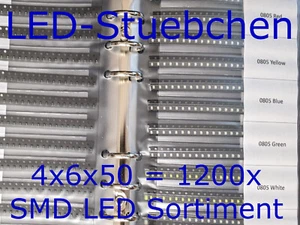 Surtido SMD LED 1200x 0402 0603 0805 1206 Rojo Verde Azul Amarillo Blanco Naranja - Imagen 1 de 1