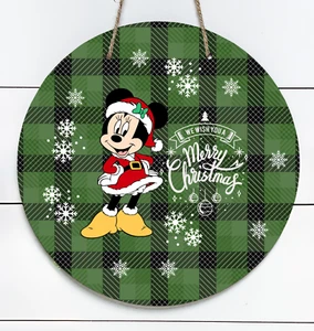 Insegna rotonda Minnie Mouse Ti Auguriamo Buon Natale 10" metallo interno/esterno - Foto 1 di 1