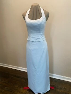 Vestido Allure Bridals 2 piezas Azul Hielo Formal Halter Top con abertura trasera - Talla 8 Foto 1 de 4